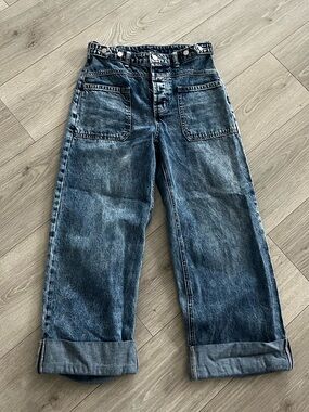 Free People Wide-Leg Cuffed Denim Jeans